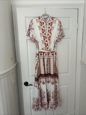 Ciebon Cream Floral  Dress with Pink and Brown Print